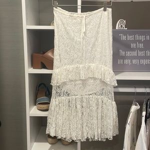 White lace midi skirt with partial lining, size xs